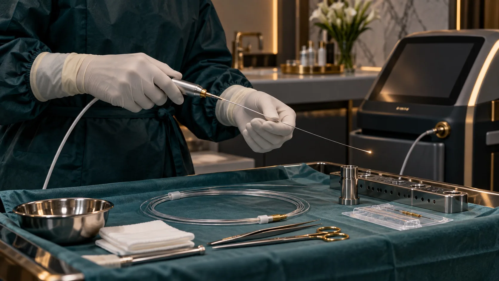Preparación conceptual de una fibra óptica para endoláser